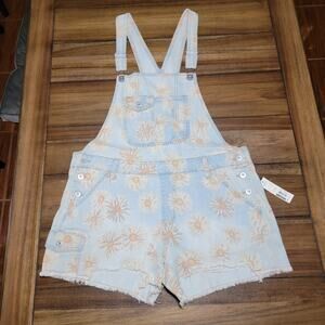 No Boundaries Youth Denim Shortalls w/ All Over Daisies - Size Large (11-13) NWT